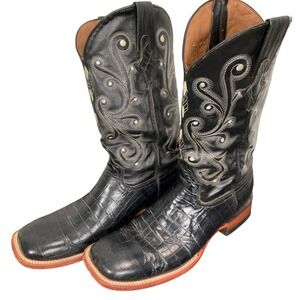 Ferrini Mens Boots 10.5EE Black Croc Embossed Square Toe Western Cowboy 10793-04